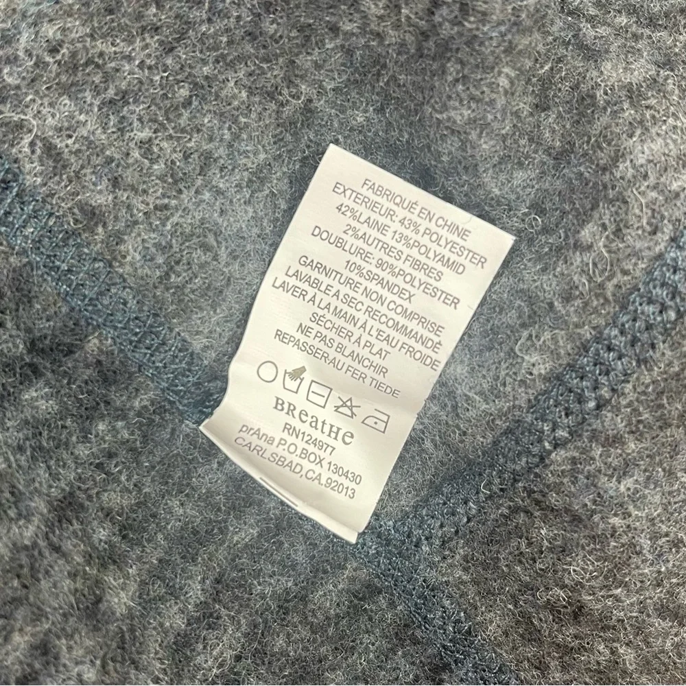 PrAna l M Lucia Wool Blend Funnel Neck Stripe Wood Buttons Knit Pullover Sweater
